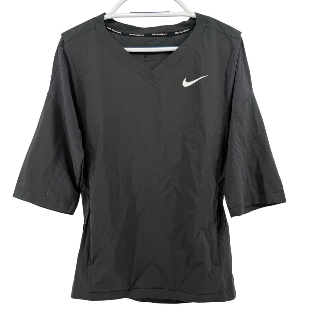 Nike Baseball Men's V Neck‎ 3/4 Sleeve Pullover Jacket Dark Gray Hitting